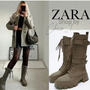 Zara WAXED FINISH BOOTTS WITH LACES, AND BUCKLED STRAPS AT THE FRONT. Bloggers